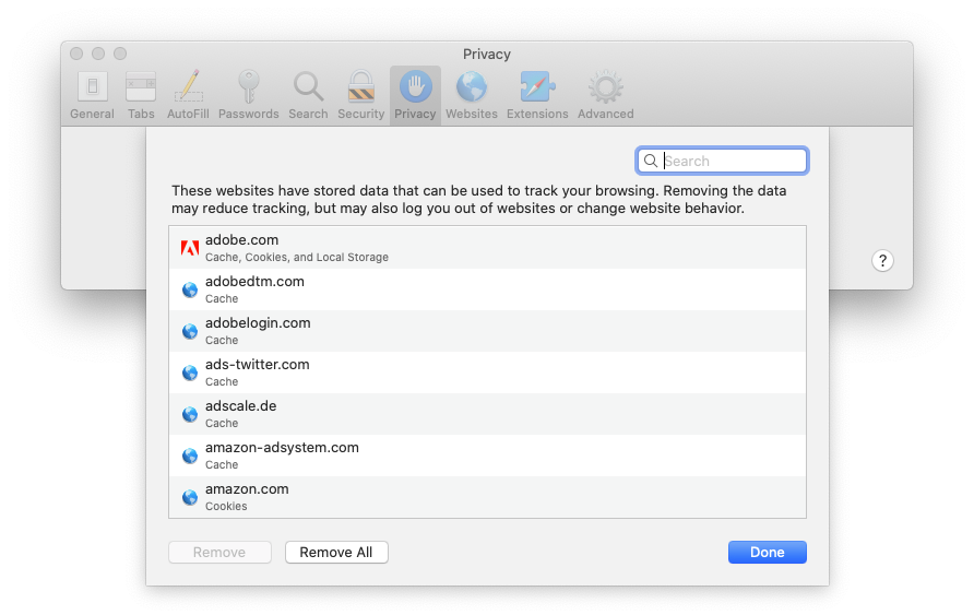 Manage Website Data in Safari