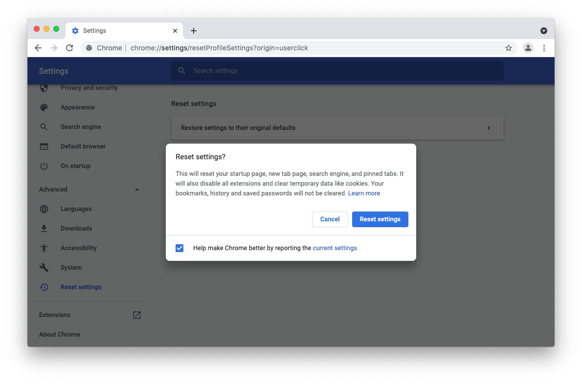 Reset Chrome Settings on Mac Reset Chrome Settings on Mac